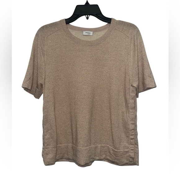Akris Punto Short Sleeve Pink Wool Shimmer Sweater Size 10 Side Snap Crew Neck - Picture 1 of 9